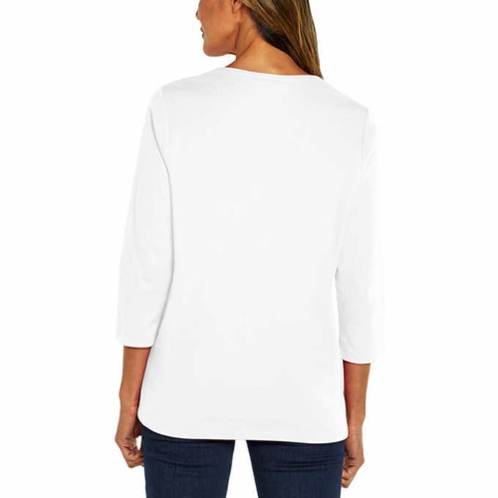 White NWT Orvis Ladies' ¾ Sleeve Split Neck Pima Cotton Top - Picture 4 of 5